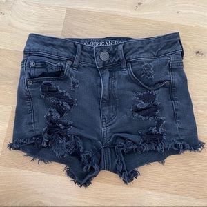 black ripped short jean shorts